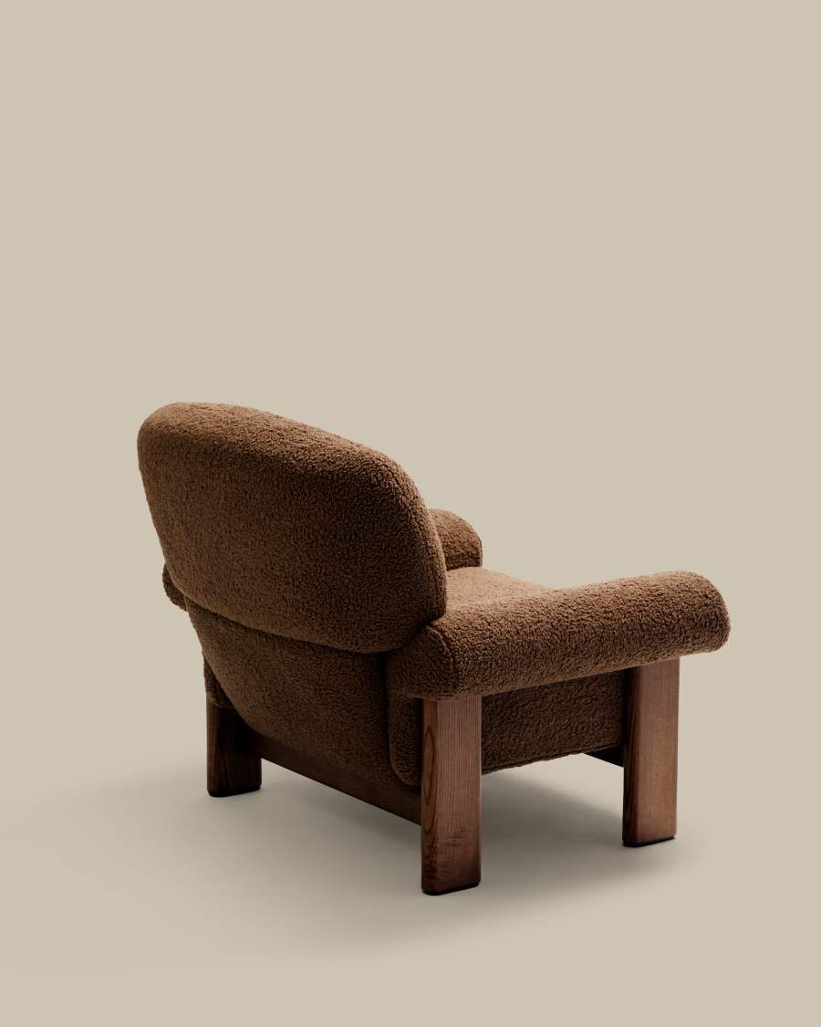 Sessel Japandi Taupe Bouclé Eschenholz Natur