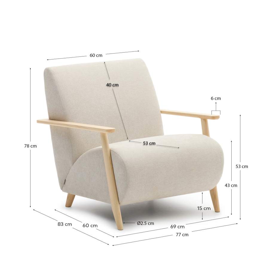 Sessel Japandi Perlen-Chenille Eschenholz Natur – Meghan