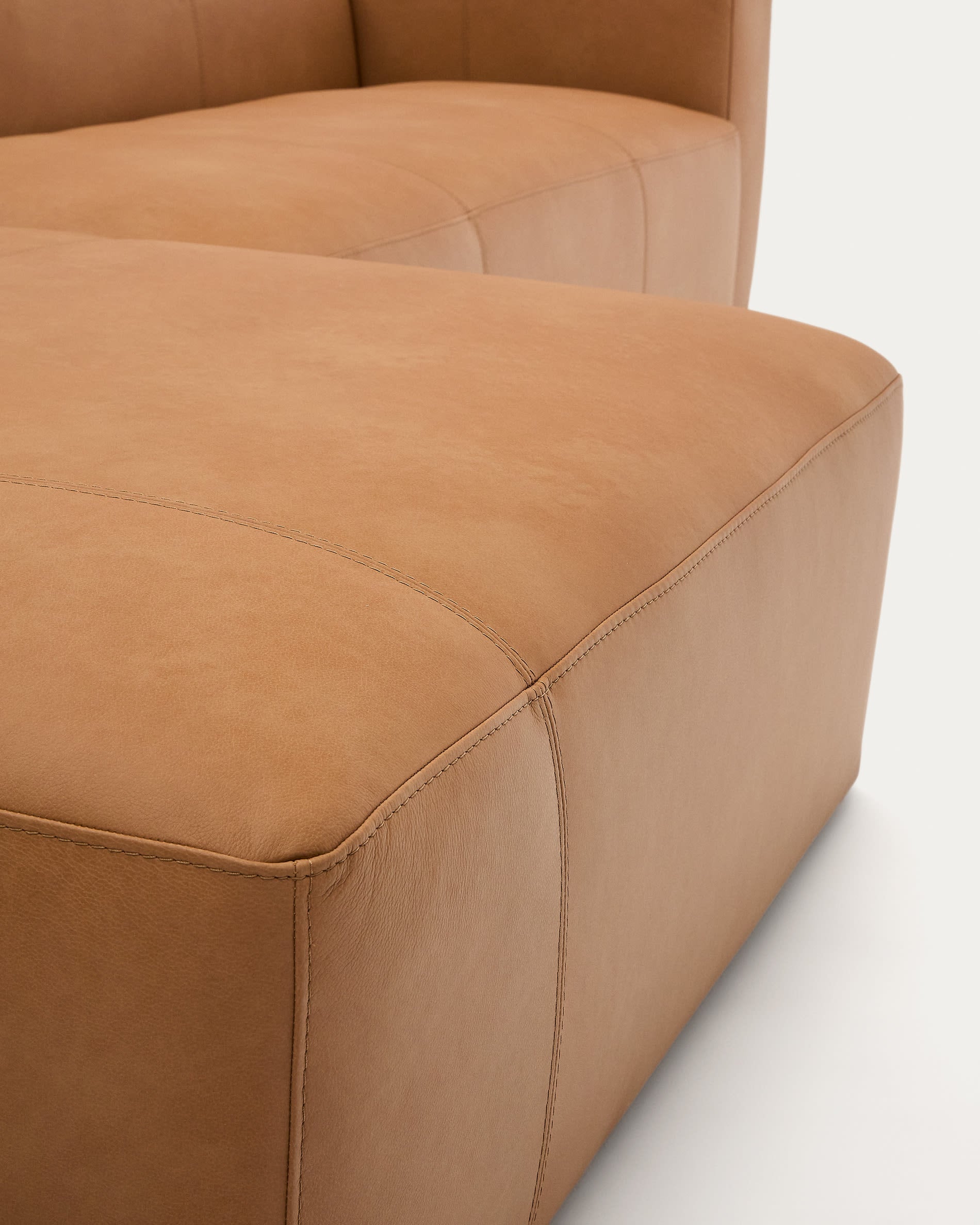Japandi Chaiselongue Links Braun Leder