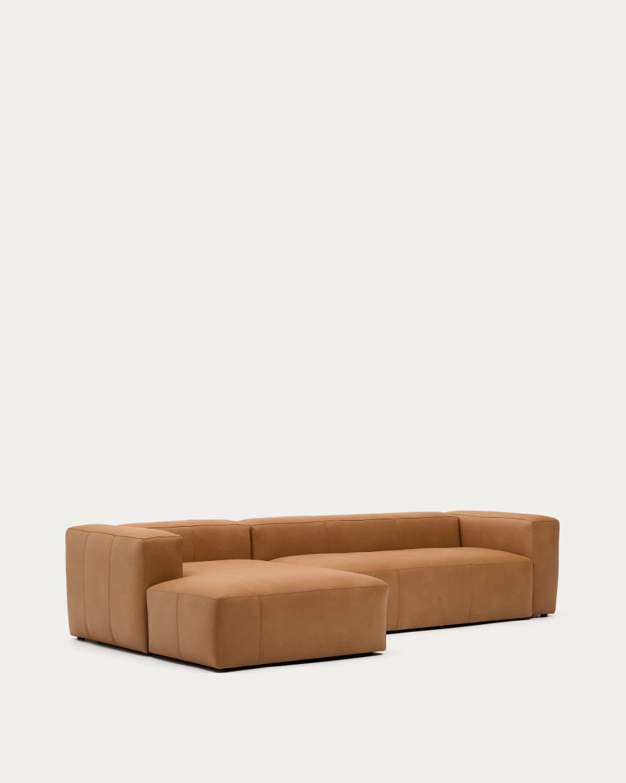 Japandi Chaiselongue Links Braun Leder