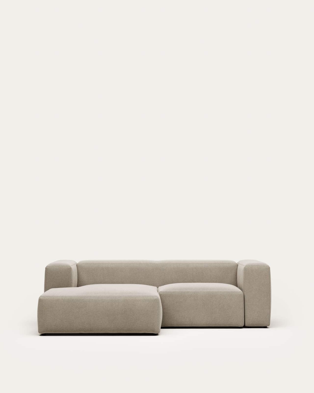 Japandi Sofa mit Récamiere Links, Beige Chenille