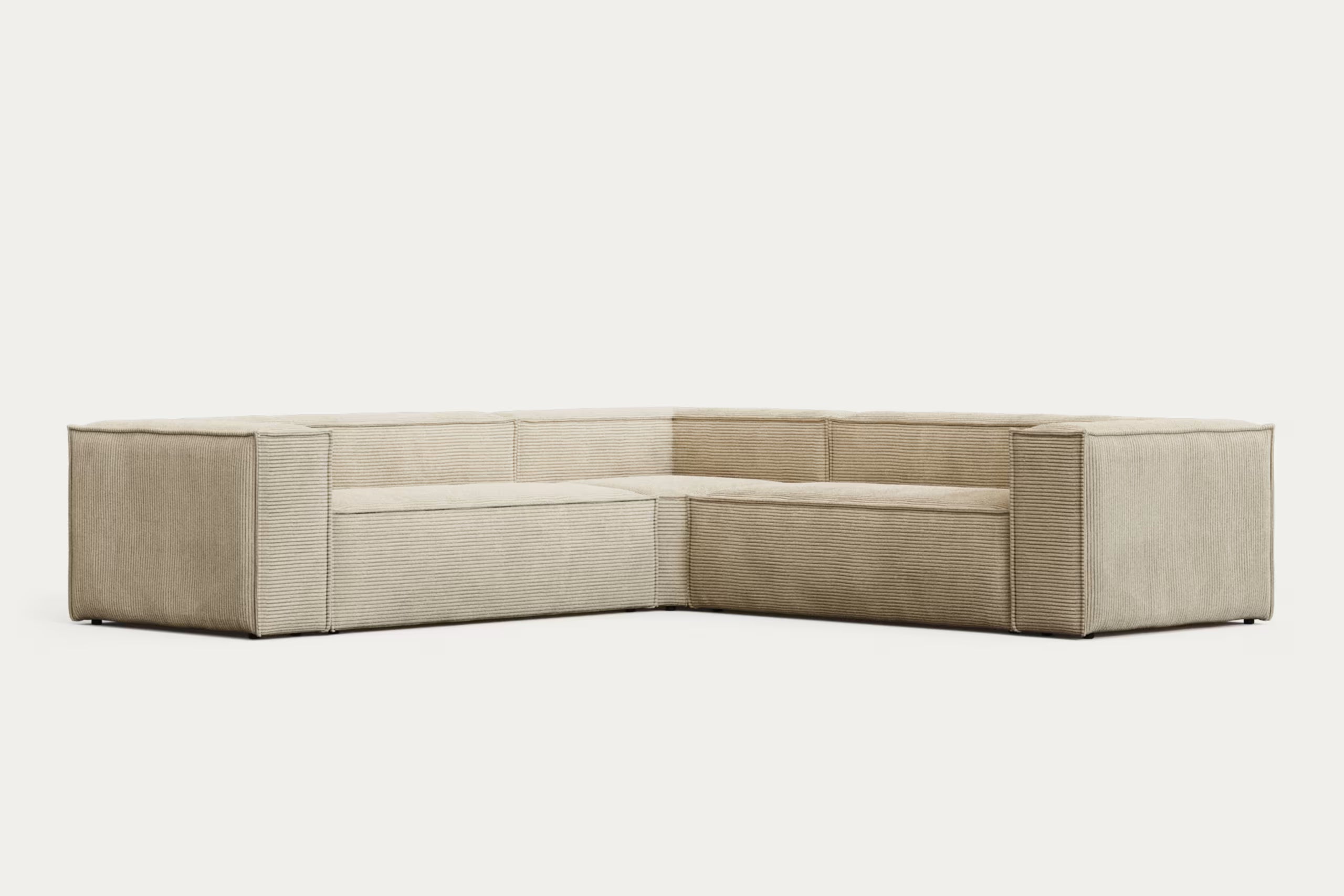 Ecru Cord Ecksofa 4-Sitzer Japandi