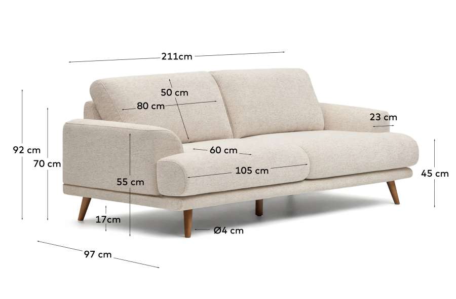 Japandi Sofa Beige Chenille Buchenholz Walnuss
