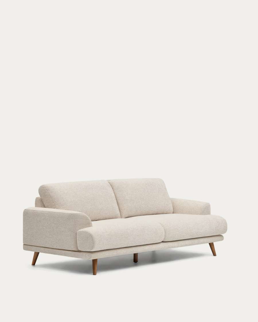 Japandi Sofa Beige Chenille Buchenholz Walnuss