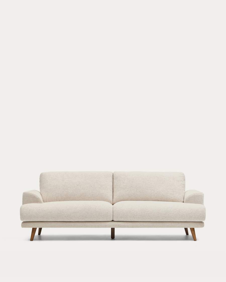 Japandi Sofa Beige 3-Sitzer Buchenholz Walnuss