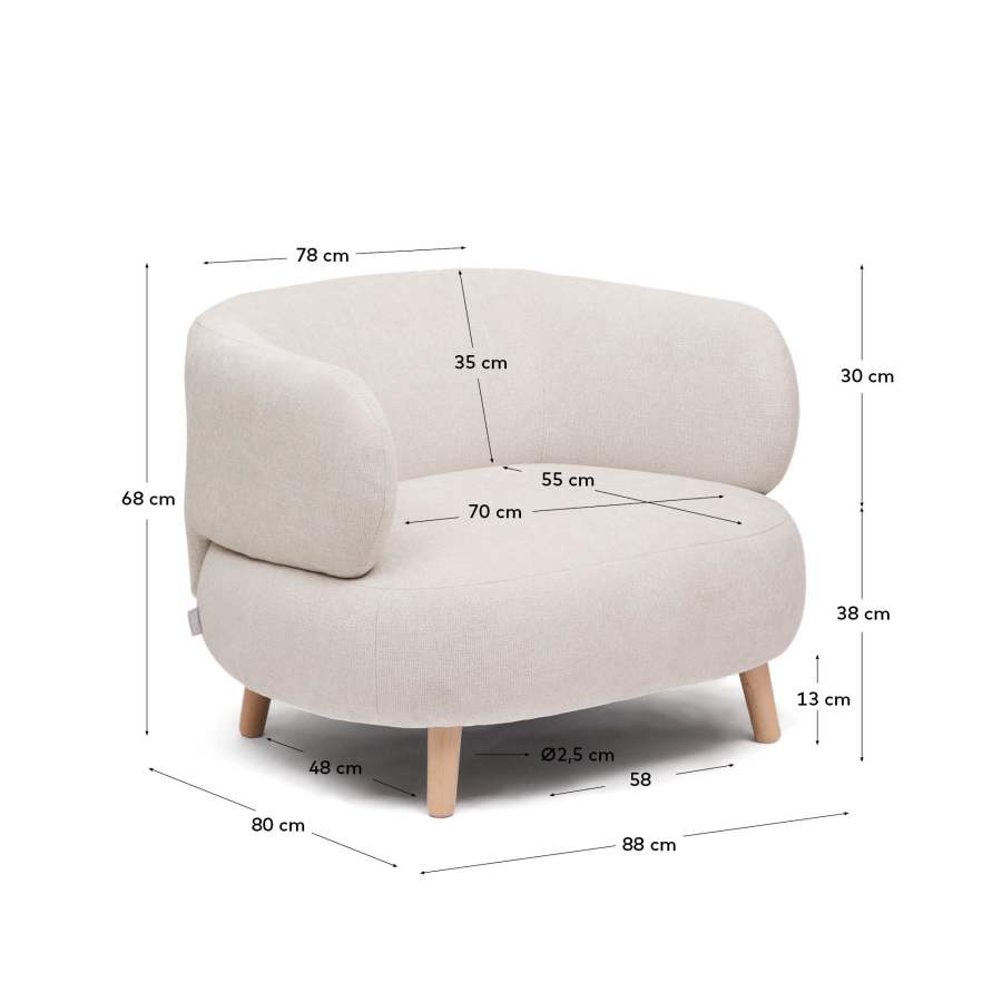 Sessel Japandi Perle Chenille Buche 90 cm