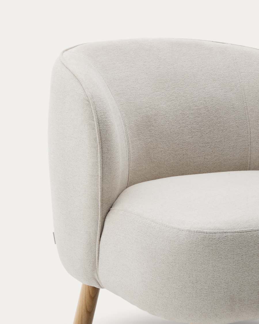 Sessel Japandi Beige Chenille Buchenholz Natur