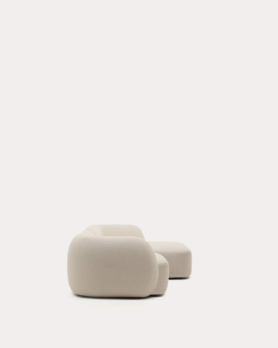 Modulares Japandi-Sofa mit Chaiselongue Rechts, Ecru Chenille