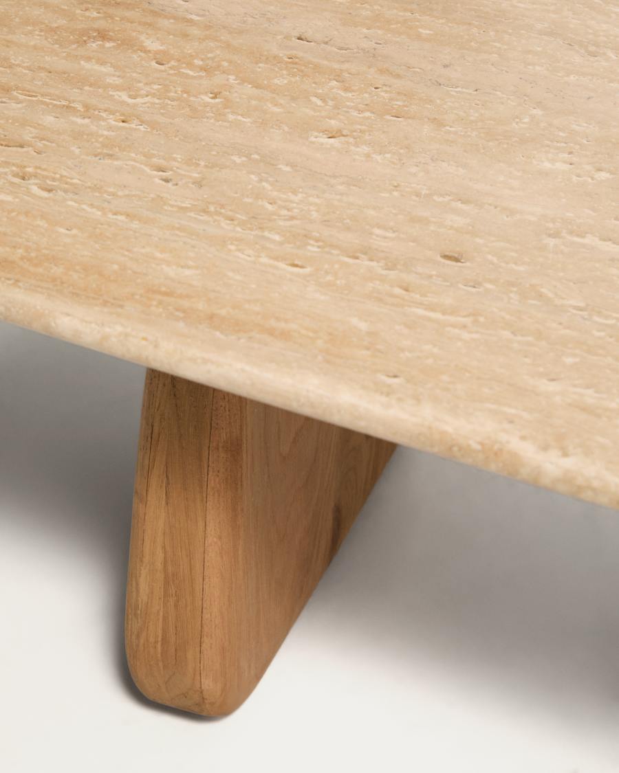 Couchtisch Japandi Travertin Eichenholz 147x65 cm