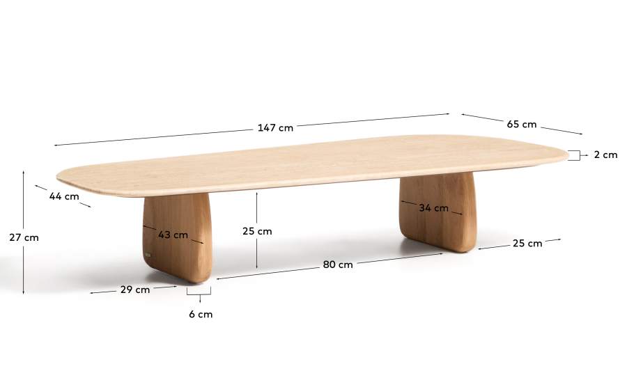 Couchtisch Japandi Travertin Eichenholz 147x65 cm
