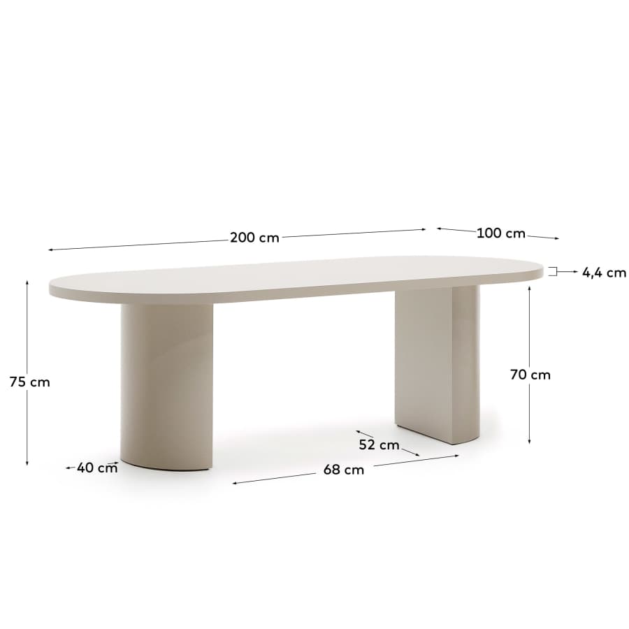 Japandi Tisch aus MDF in Eierschale, 200 x 100 cm