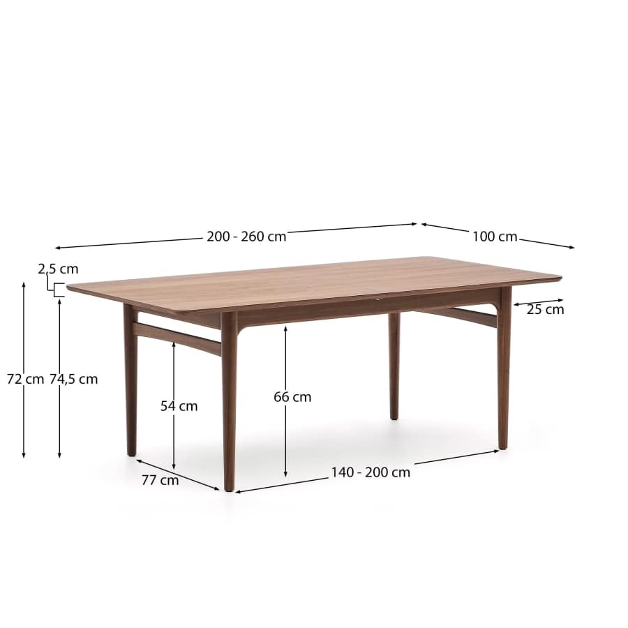 Ausziehtisch Japandi Nussbaum 200–260 cm