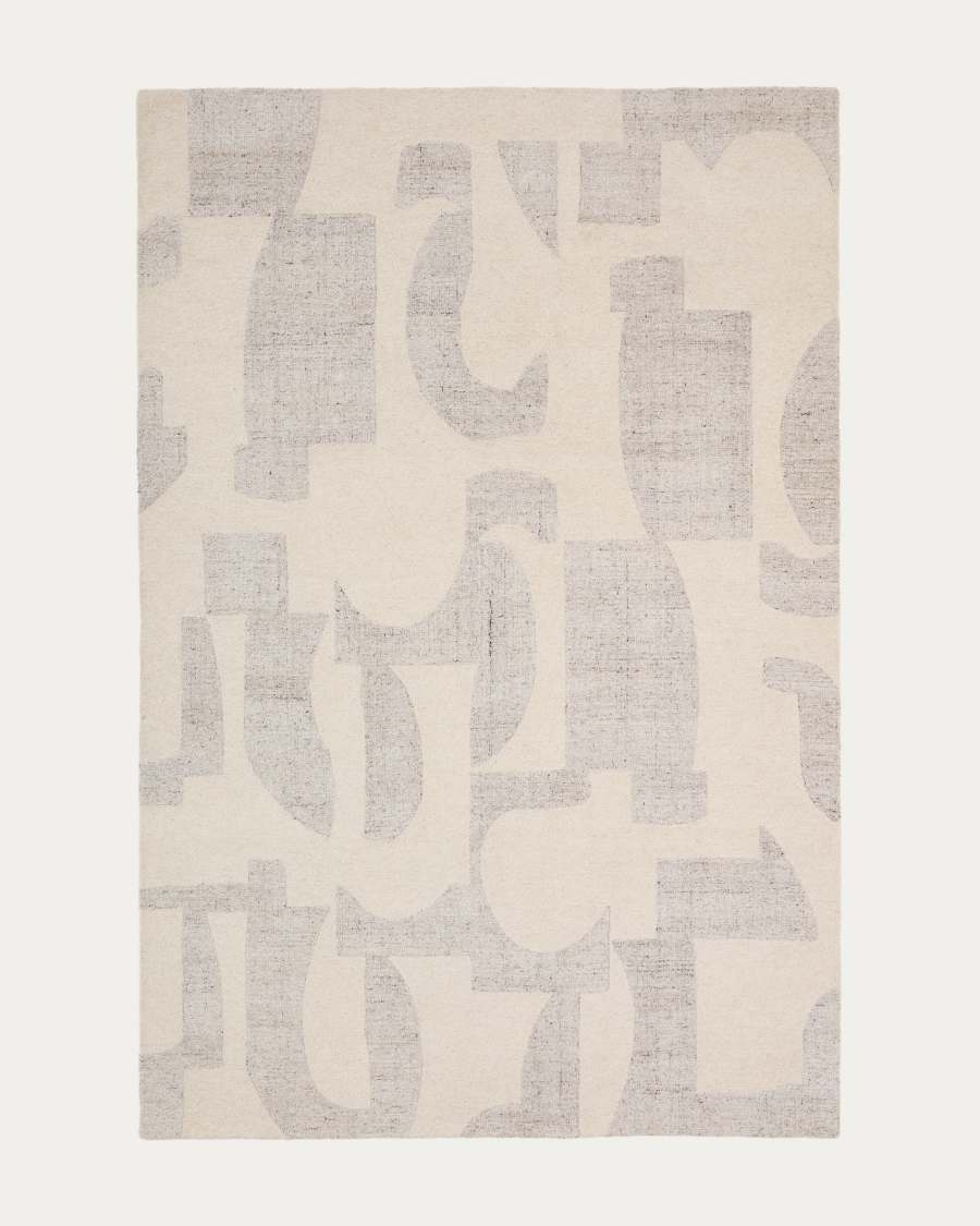 Teppich Japandi Wollmix Jacquard Grau 200x300 cm