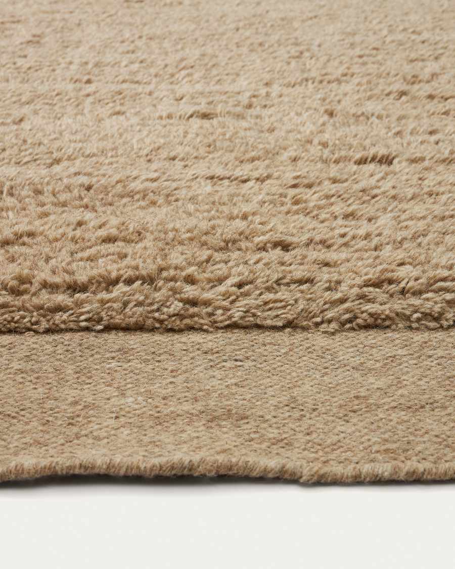 Teppich Japandi Wolle Beige 300 x 200 cm
