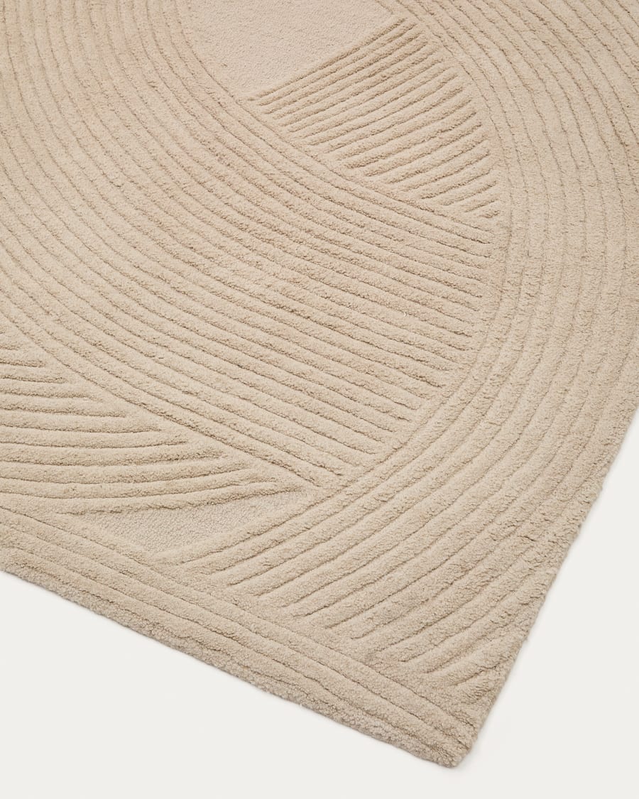 Beige Japandi Teppich aus Wolle