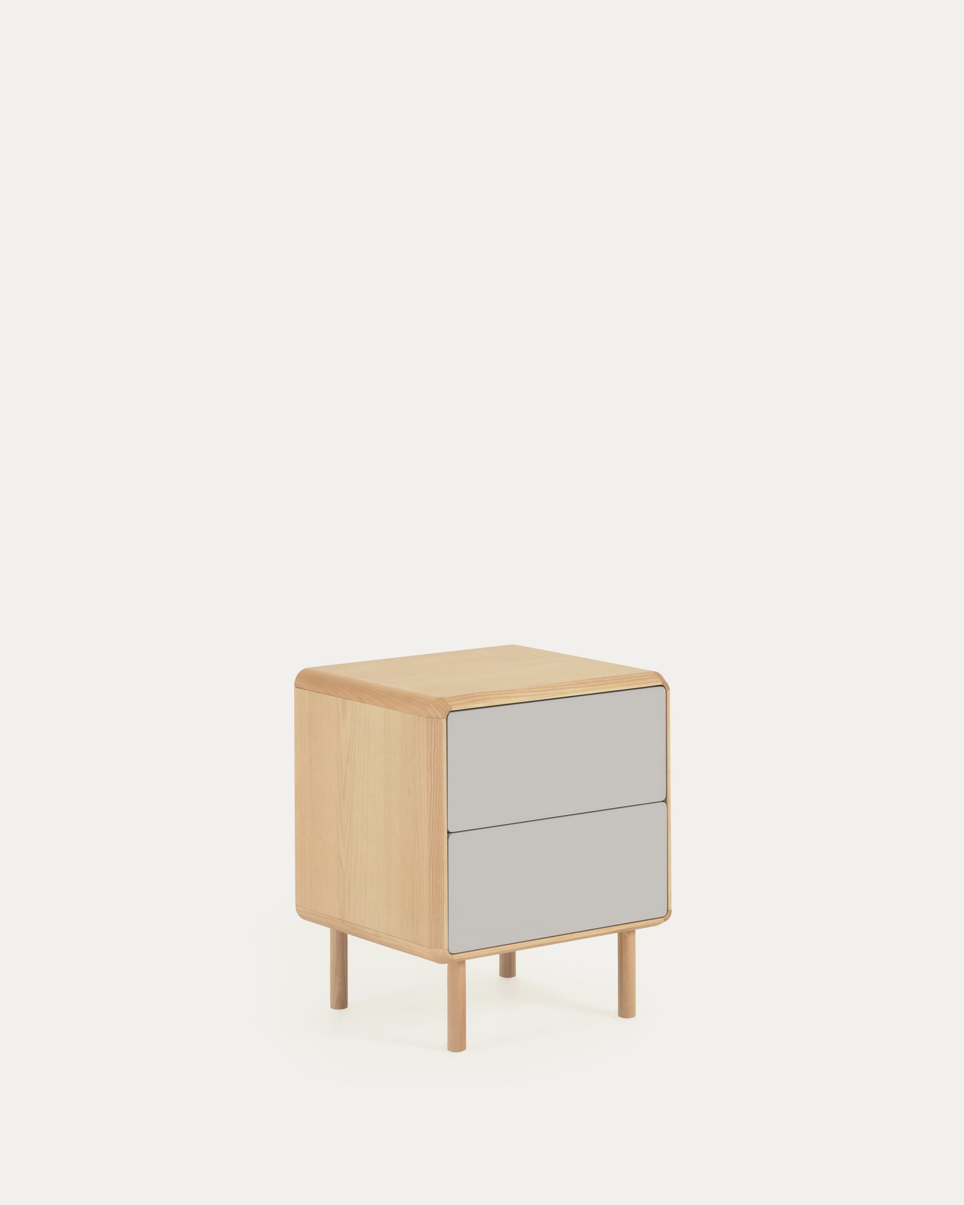 Japandi Nachttisch aus Holz in Grau