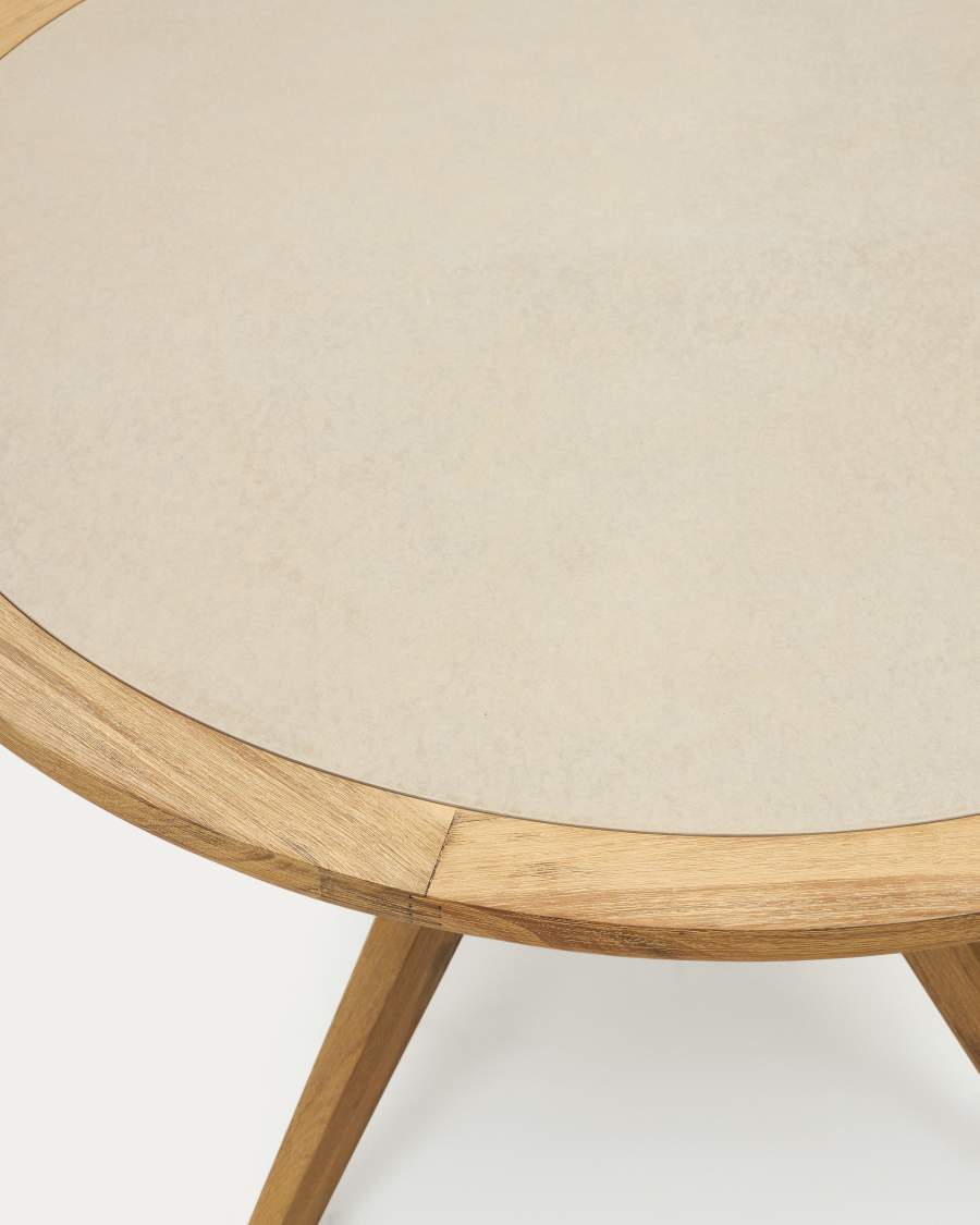 Runder Esstisch Japandi aus Polyzement & Akazienholz, 120 cm