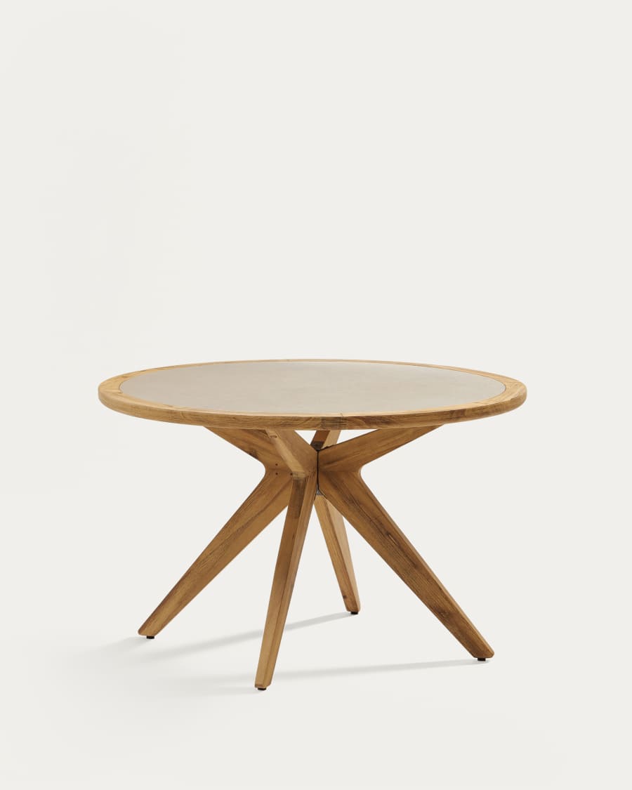 Runder Esstisch Japandi aus Polyzement & Akazienholz, 120 cm