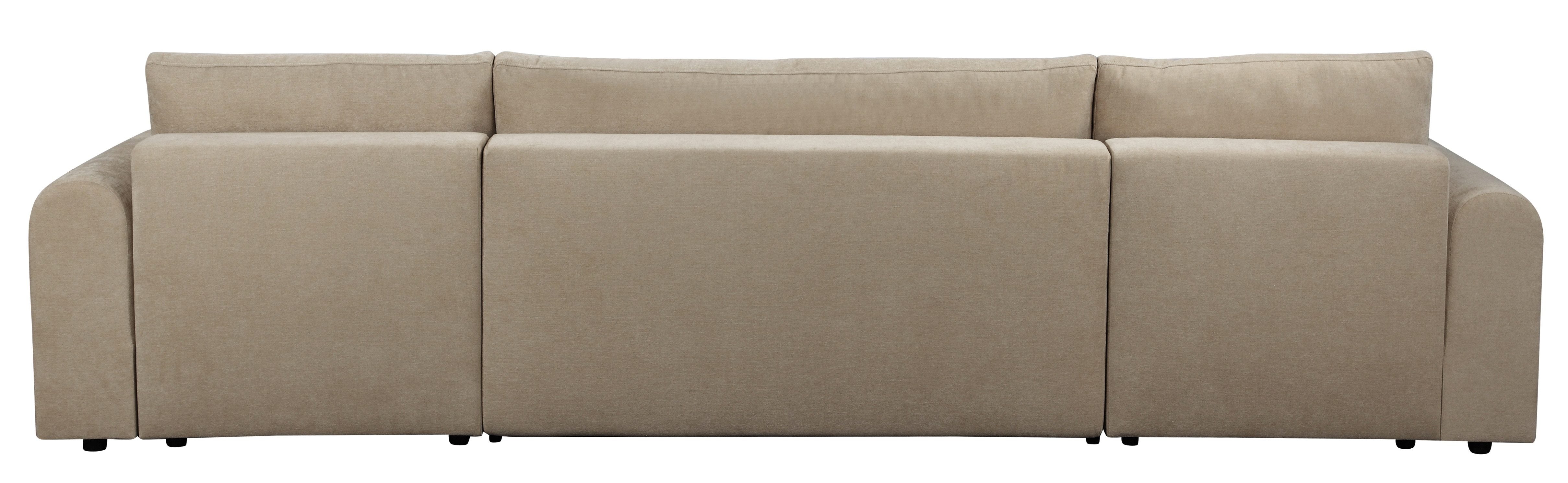 Japandi U-Wohnlandschaft Beige mit Schlaffunktion und Bettkasten
