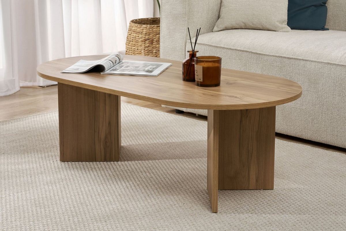 Ovaler Japandi Couchtisch in Eichenoptik