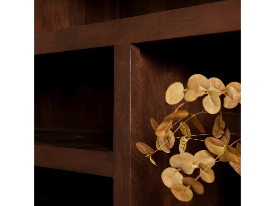 Japandi Regal aus Mangoholz mit Push-to-Open-Türen
