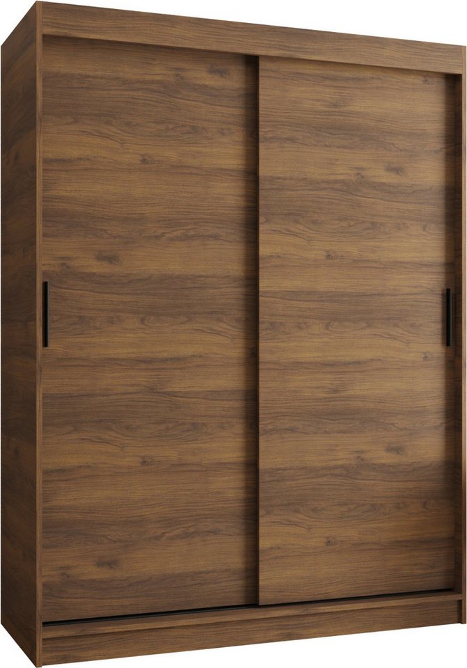 Japandi Schiebetürenschrank mit Kleiderstange und Regalen