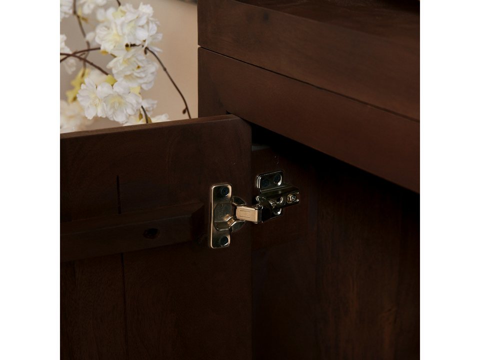 Japandi Regal aus Mangoholz mit Push-to-Open-Türen