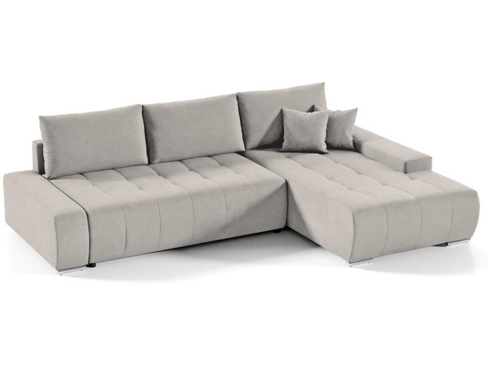 Ecksofa Japandi Hellbeige mit Schlaffunktion und Bettkasten