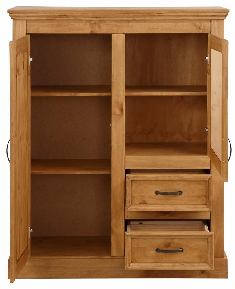 Japandi Highboard aus Kiefernholz mit Vitrine