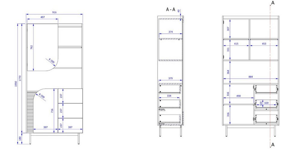 Japandi Hochschrank mit 3 Schubladen