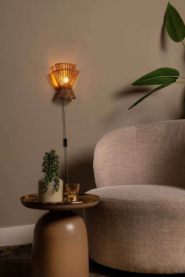 Japandi-Wandleuchte Natur Gold mit Schalter