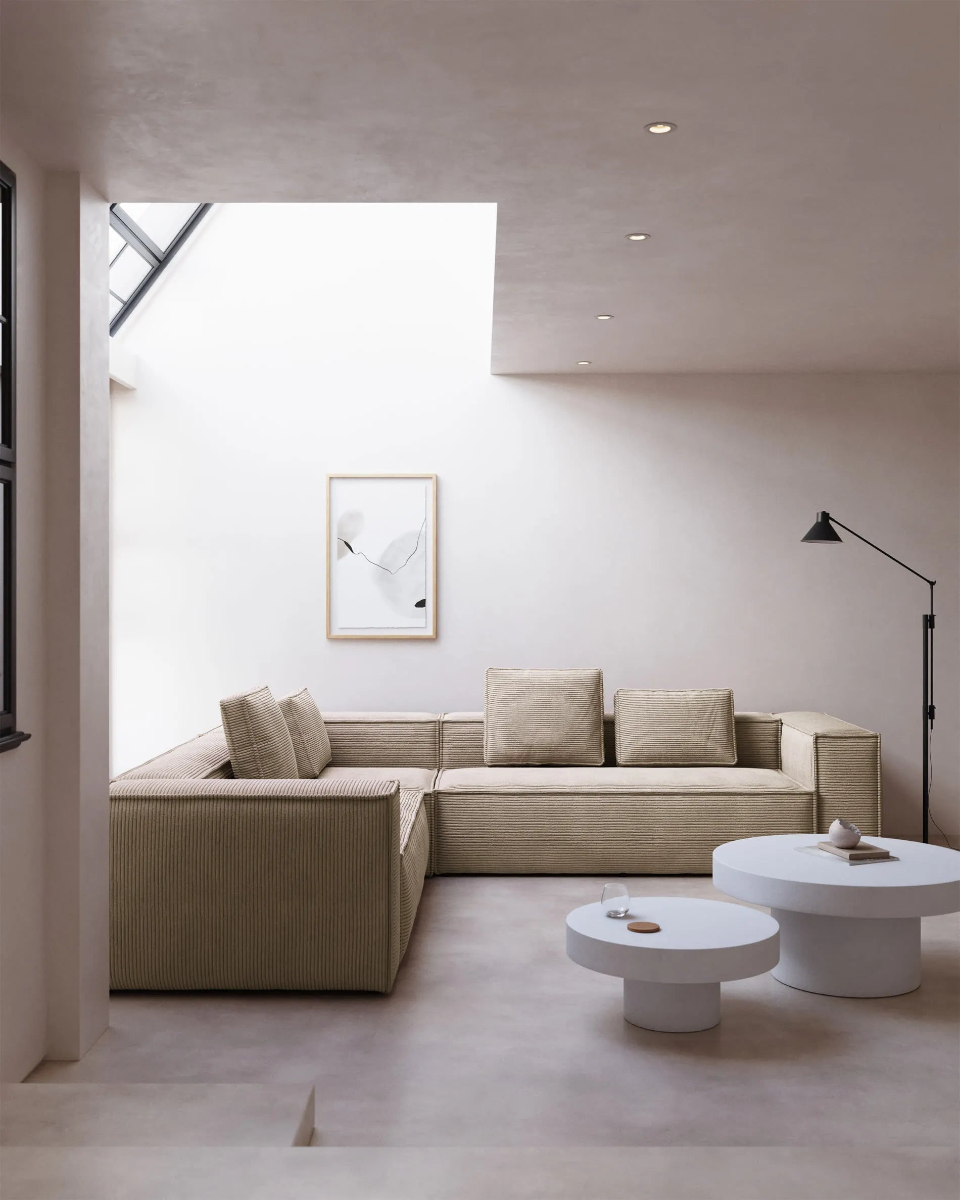 Ecru Cord Ecksofa 4-Sitzer Japandi