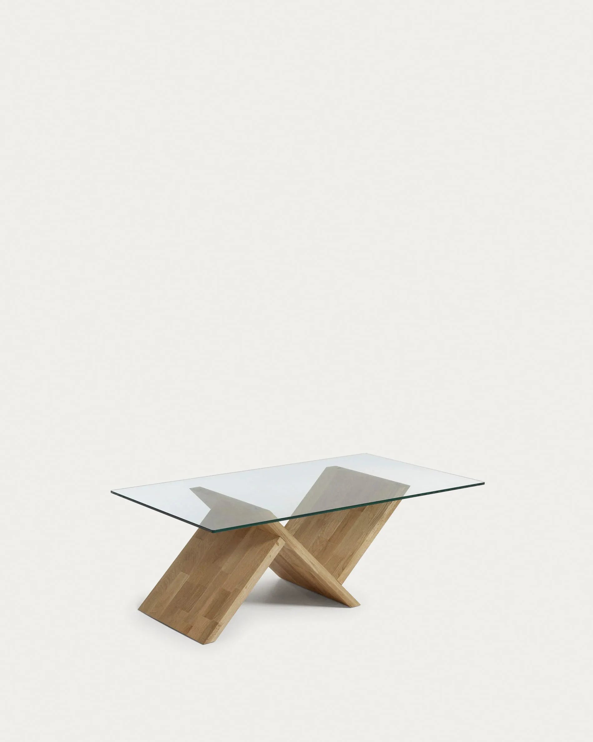 Japandi Couchtisch aus Glas und Holz