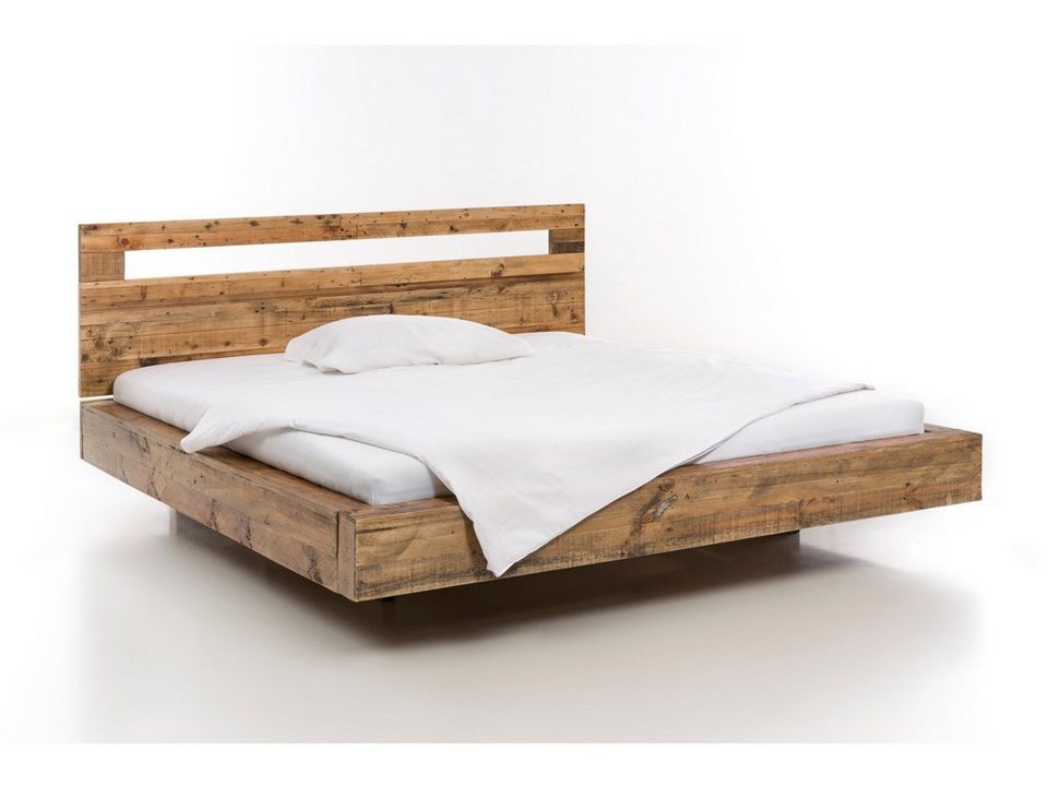 Rustikales Japandi Bett aus Pinienholz