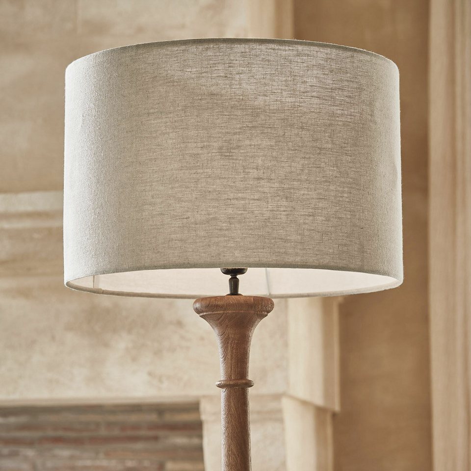 Japandi Stehlampe Braun mit Leinenschirm