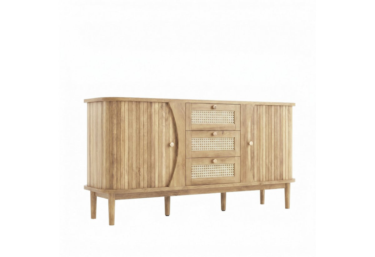 Japandi Rattan-Sideboard mit Schiebetüren