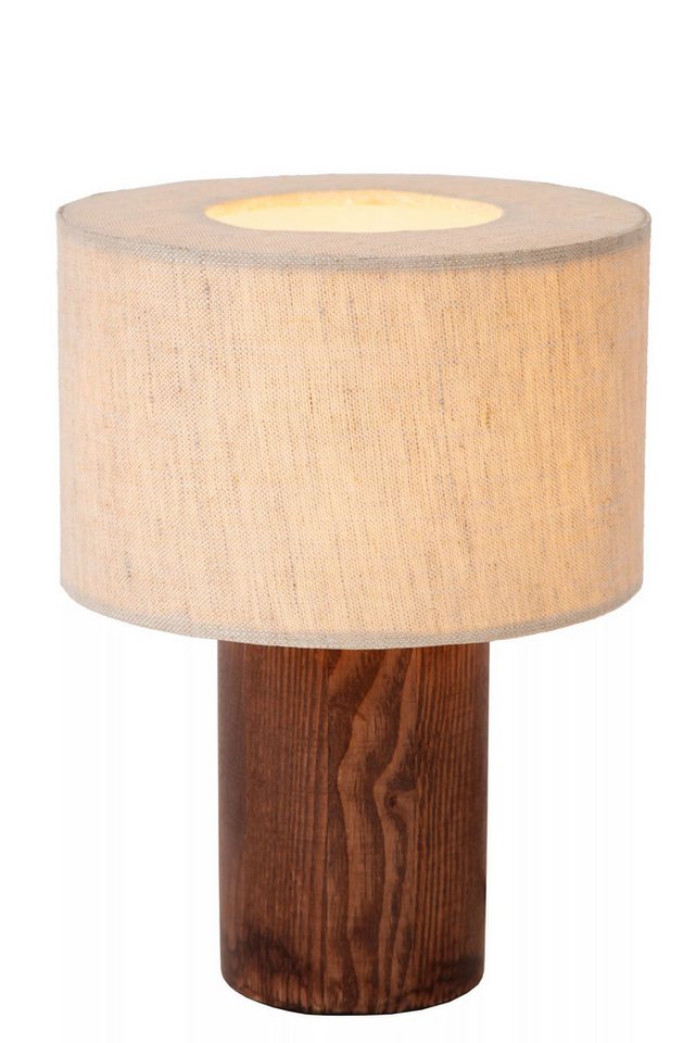 Japandi Nachttischlampe aus Holz und Stoff in Natur Braun