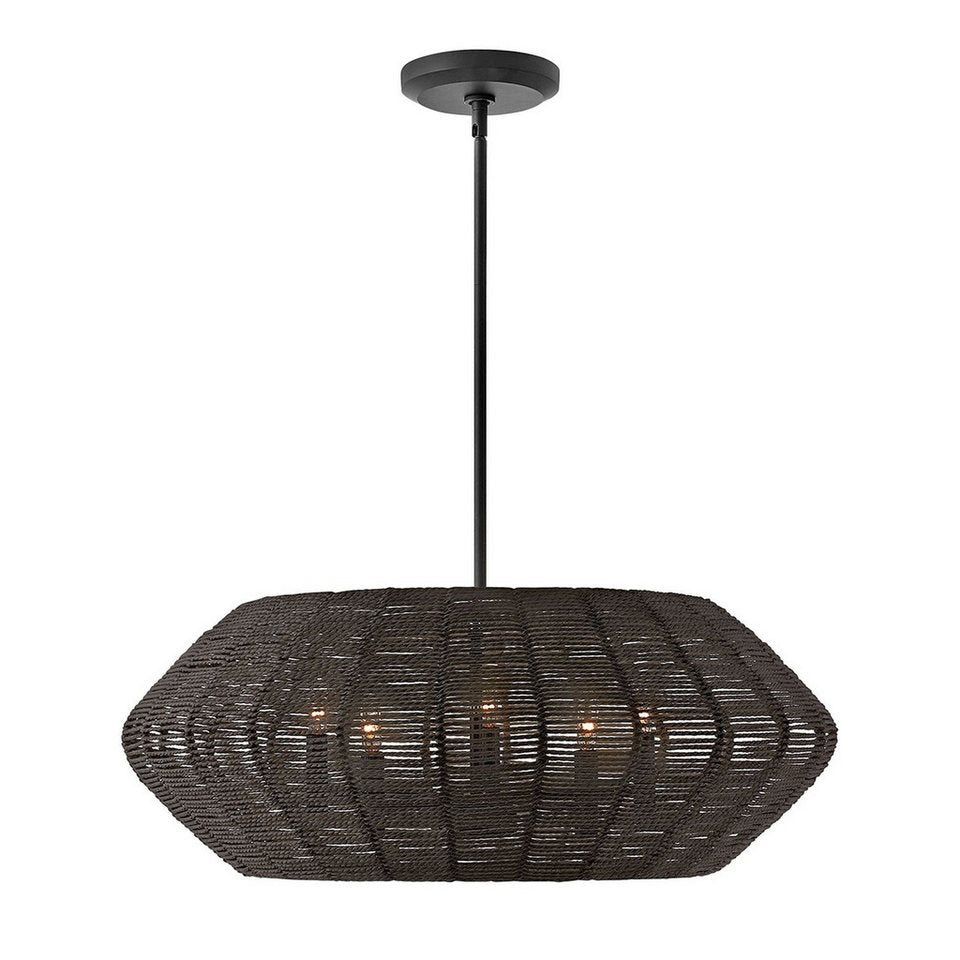 Große Japandi Pendelleuchte aus Rattan und Metall