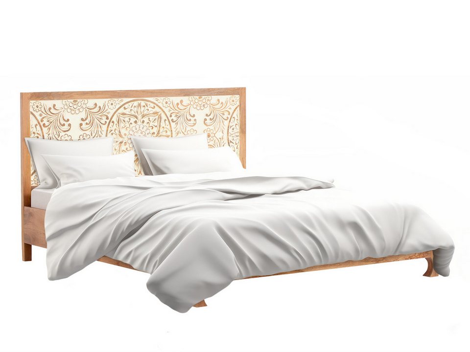 Japandi Bett aus massivem Mangoholz