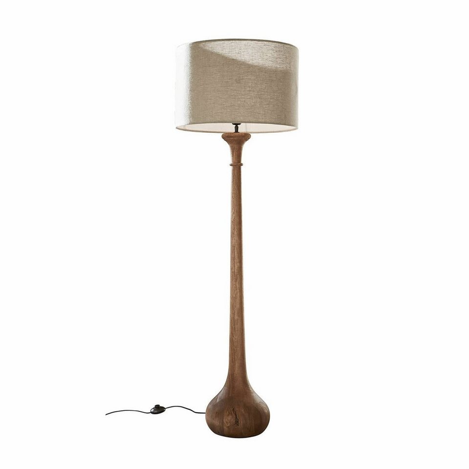 Japandi Stehlampe Braun mit Leinenschirm