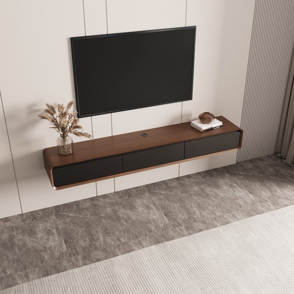 Schwebendes Japandi Lowboard aus dunklem Walnussfurnier