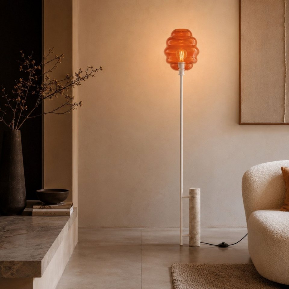Japandi Stehlampe Braun aus Travertin