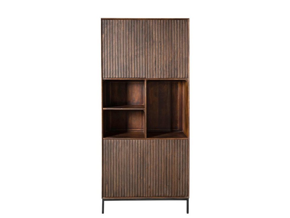 Japandi Regal aus Mangoholz mit Lamellentüren