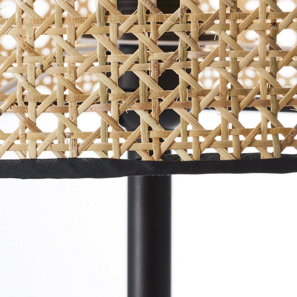 Japandi Stehlampe aus Rattan und Holz in Natur Schwarz