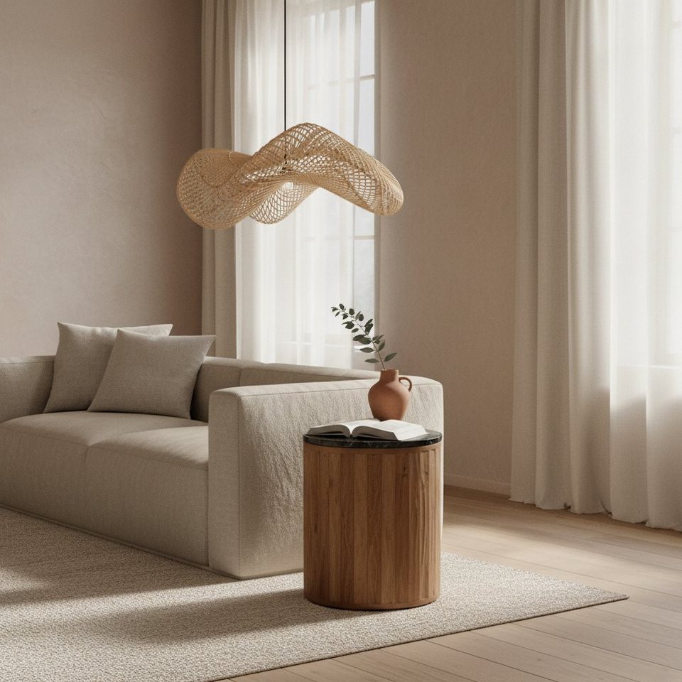 Organische Japandi Pendelleuchte im Wellen-Design
