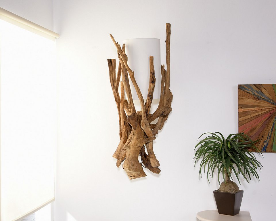 Große Japandi-Wandleuchte aus Holz in Weiß