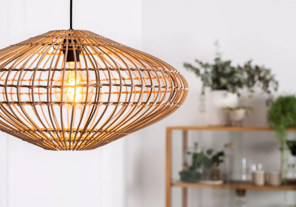 Japandi Pendelleuchte Schwarz Natur aus Rattan