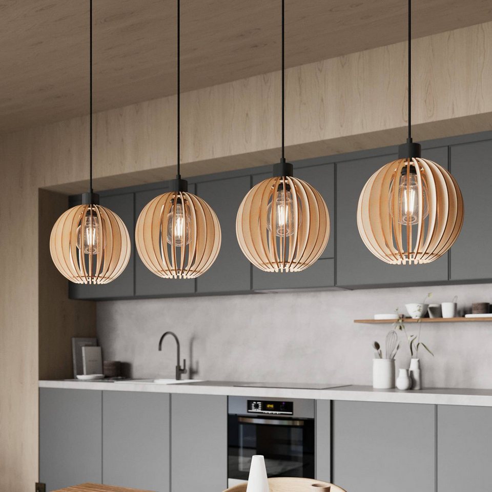 Japandi Pendelleuchte aus Holz mit 4 Leuchten