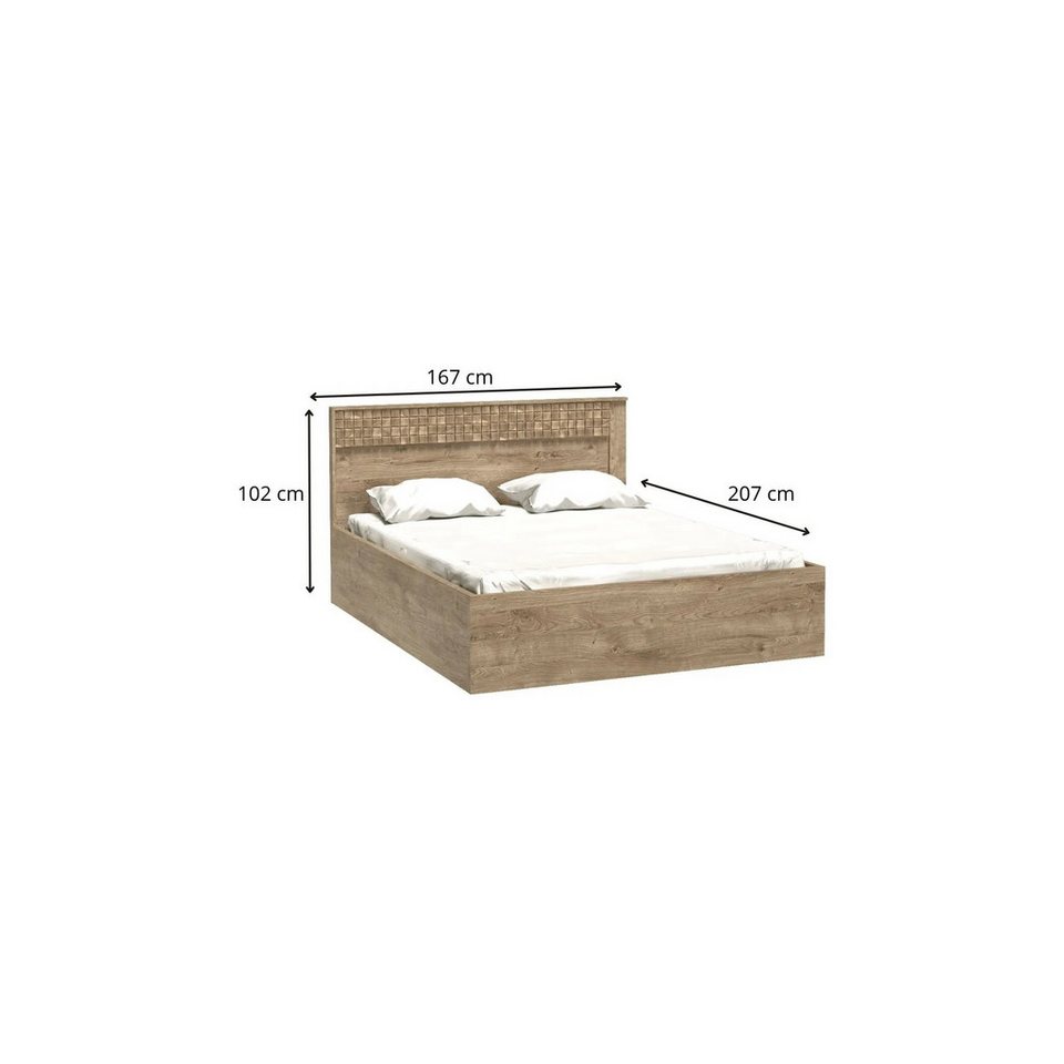 Japandi Bett in Naturholzoptik mit Bettkasten