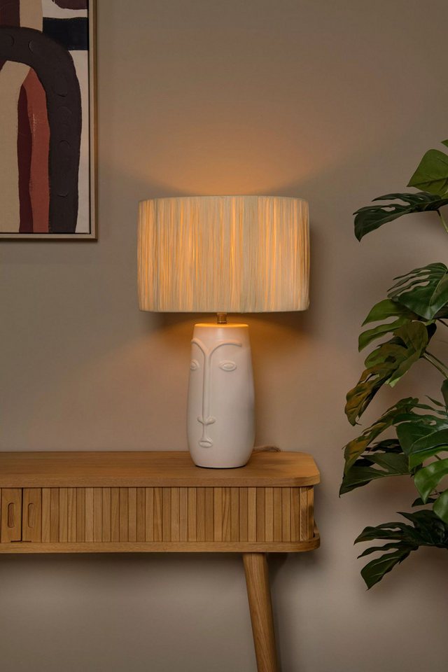 Japandi Nachttischlampe Weiß Beige aus Keramik